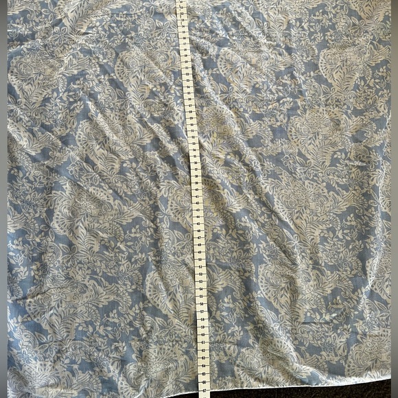 Light weight blue and white scarf. Polyester. With Pom poms at either end - Picture 8 of 9